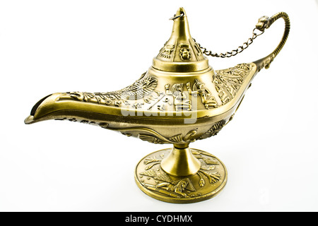 Aladdin`s magic genie oil lamp isolated on white Stock Photo
